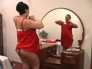 Cute indian pregnant babe in room